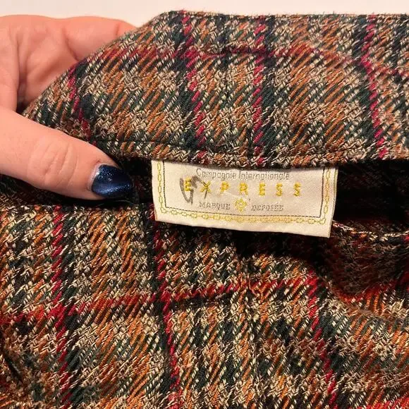 VTG 90'S Express Brown Plaid High Rise Wide Leg Pants Sz 5/6 - Picture 3 of 9